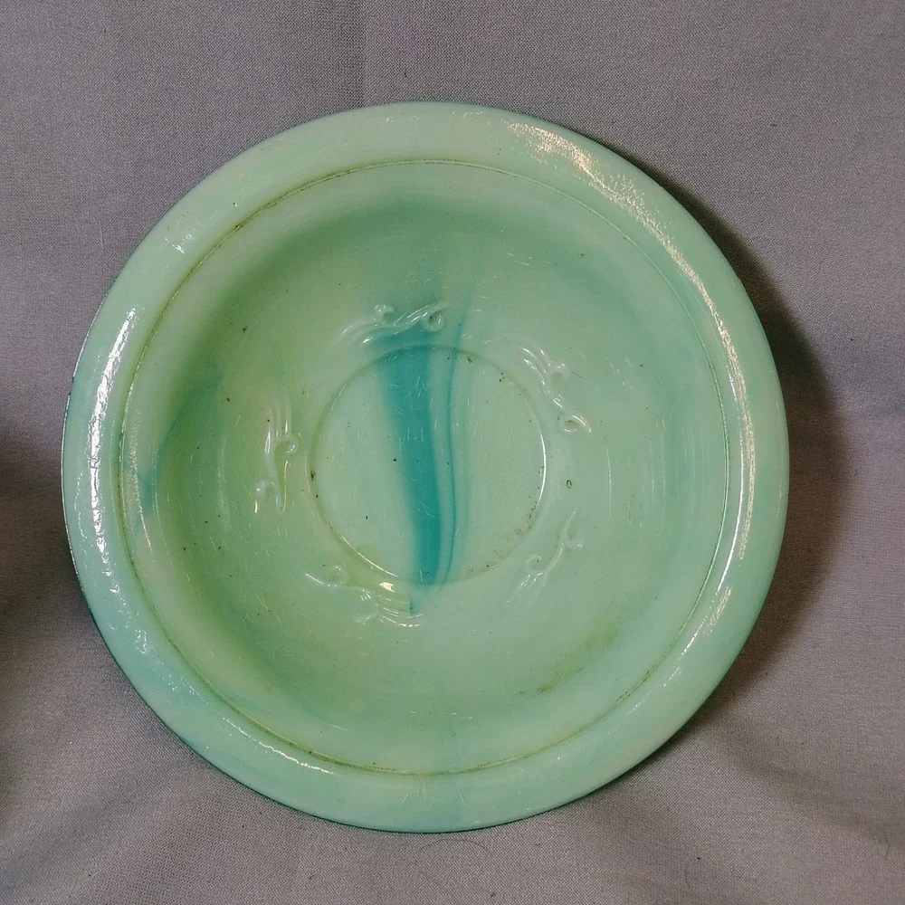 Avon Vintage Green Teal Slag Glass Roses Mini Pitcher and Bowl Basin‎ Set